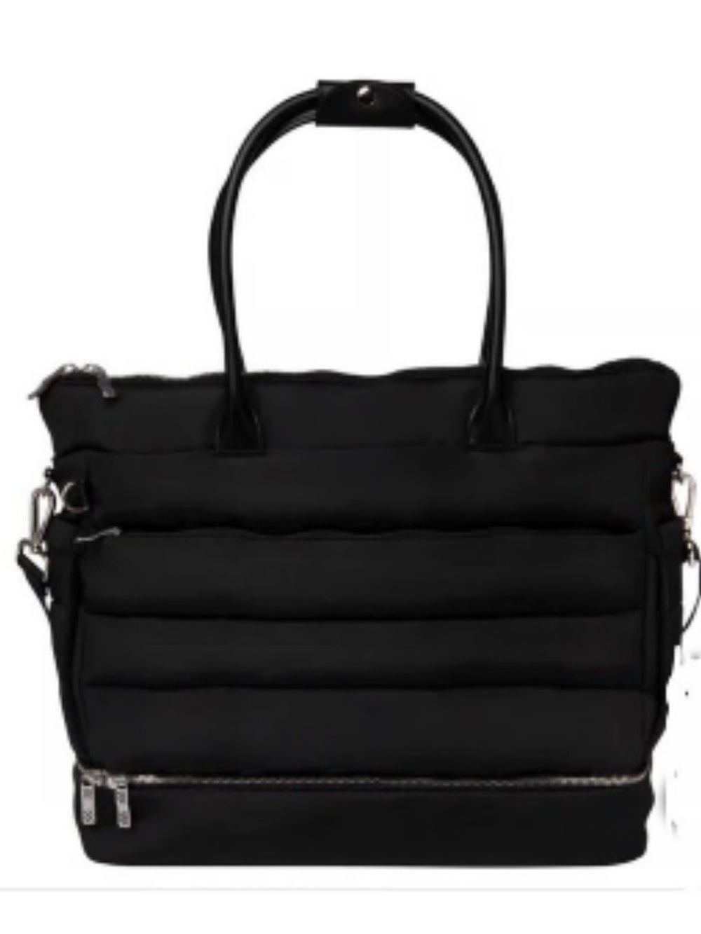 iPack Puffy Structured Black Quilted Tote with Dual Handles